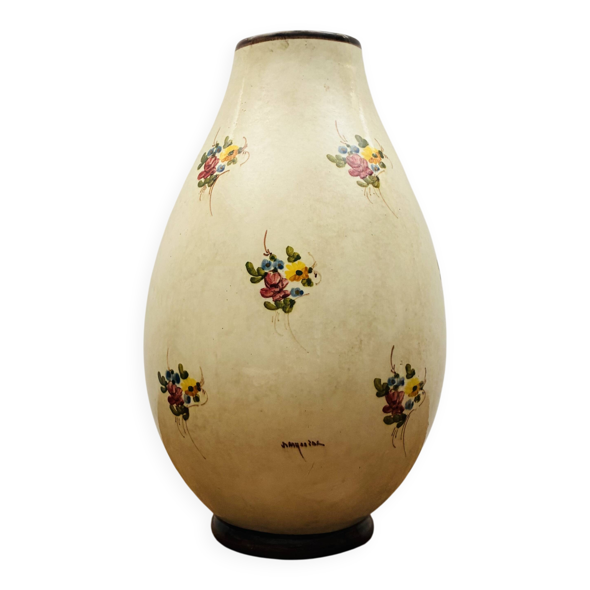 Large vase signed Jérôme Massier – Vallauris – 37 cm – Ceramic with flora decoration