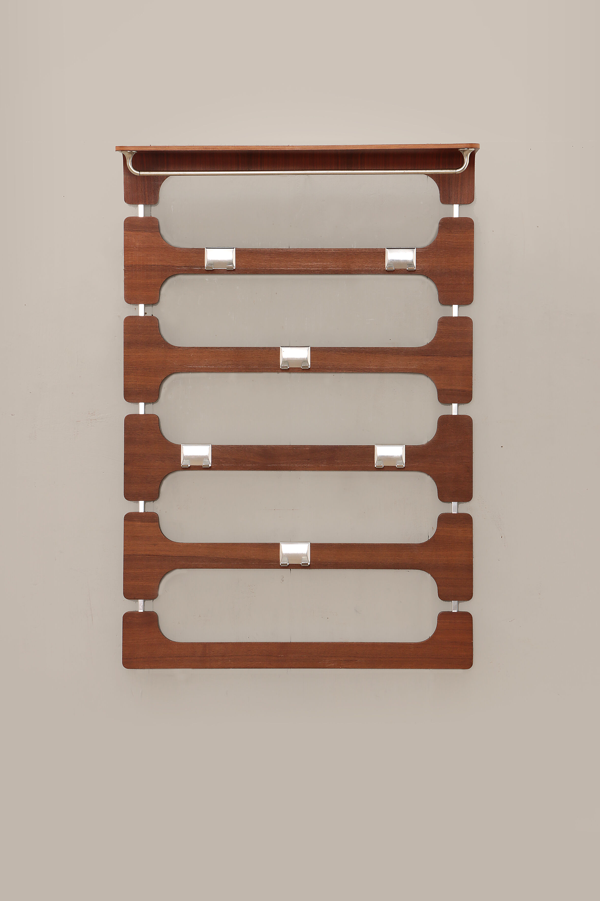 Vintage Wooden wall coat rack with hat shelf, 1960s