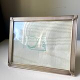 Vintage art deco silver colored metal picture frame 18.5 x 14.5 cm convex bubble glass