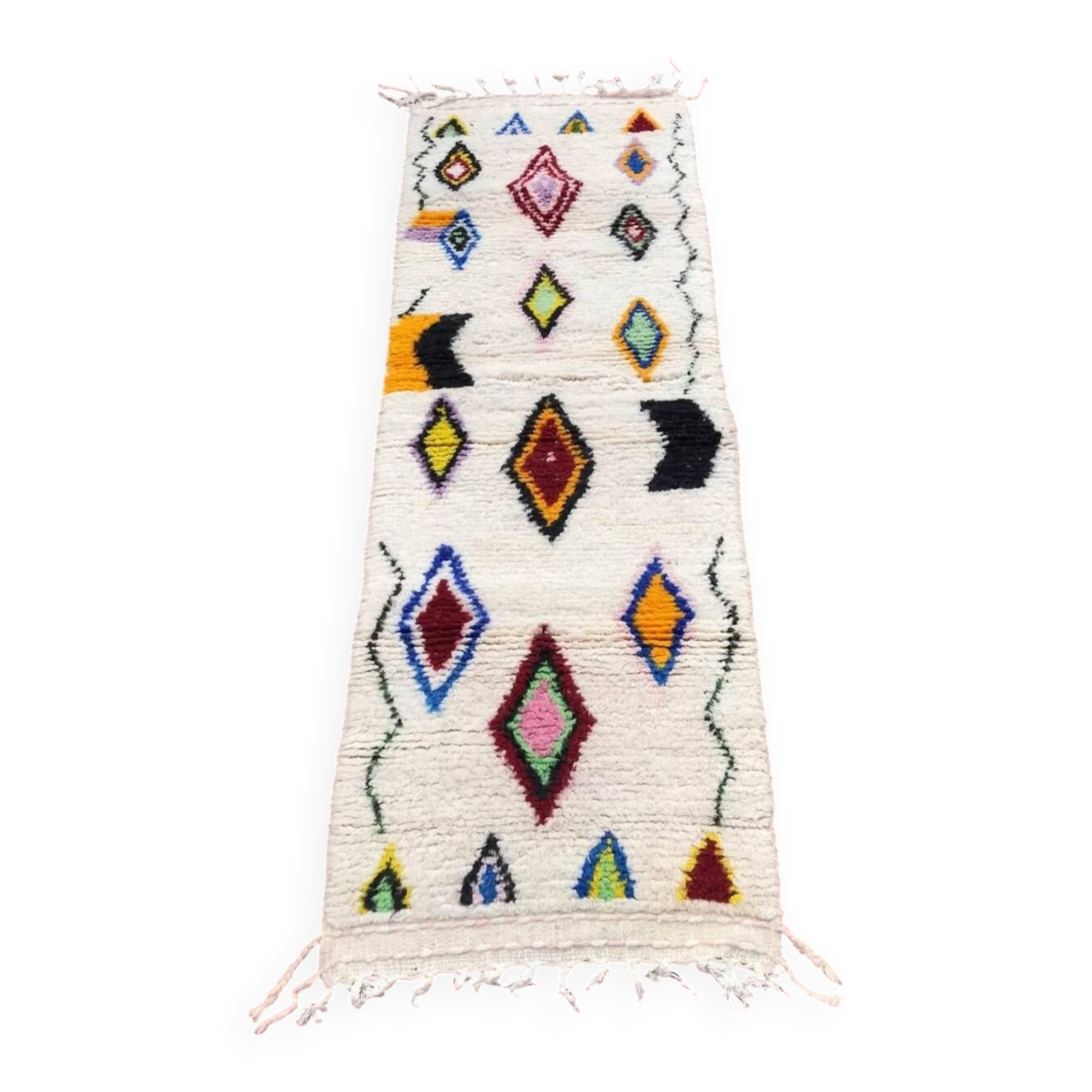 Colourful Moroccan rug made of natural wool. Woven by artisans.