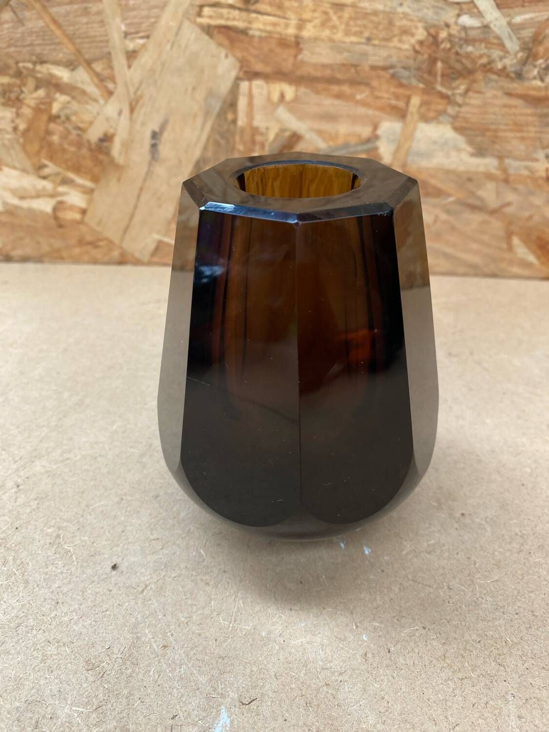 Antique daum nancy octagonal vase brown glass made in france 1930 vintage