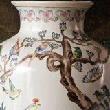 Chinese porcelain vase, peacocks, birds, trees, peonies