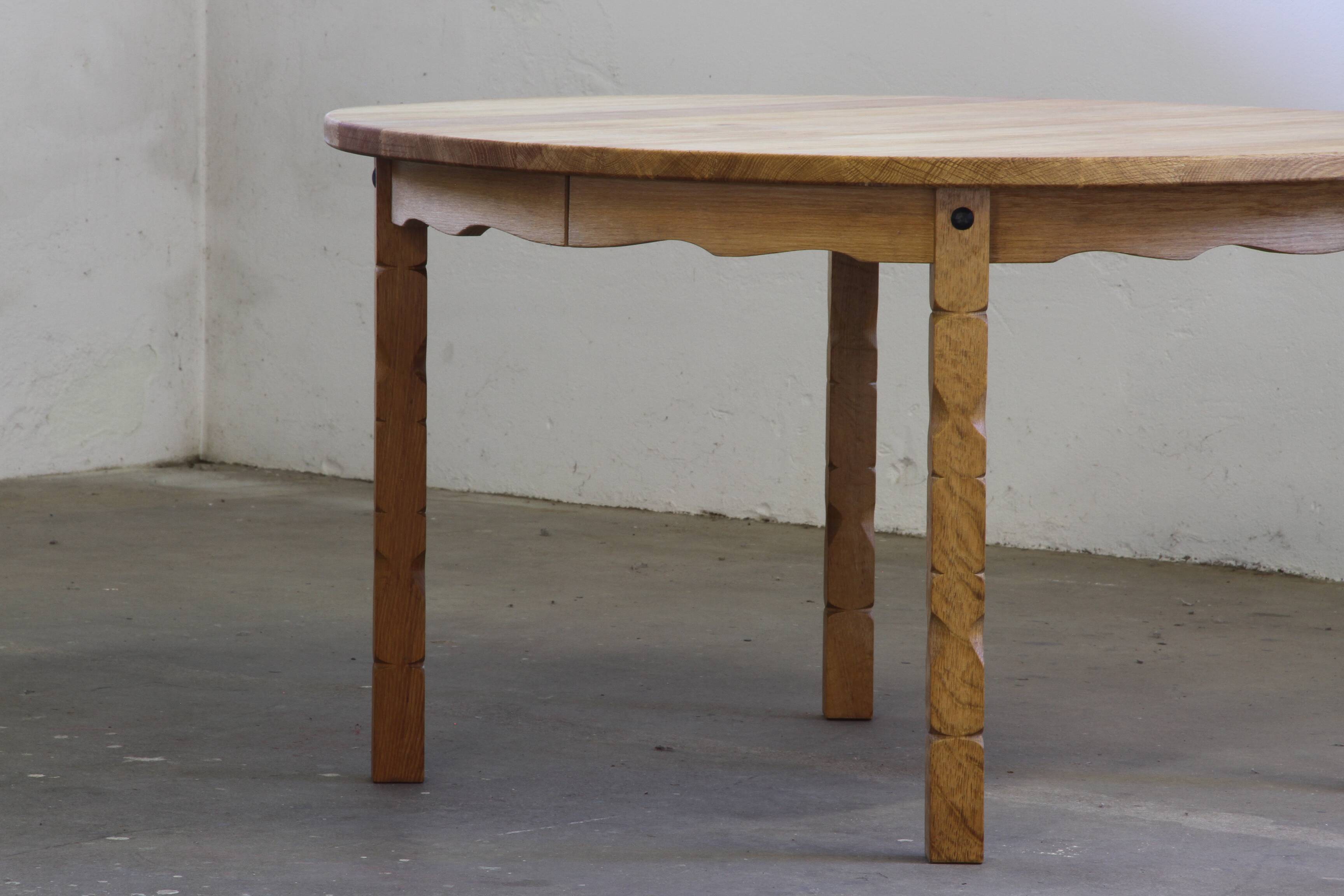 1960s vintage brutalist Danish extending oak dining table style Henning Kjærnulf