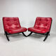 Paire de chauffeuses à ciseaux vintage noir et rouge, années 1970