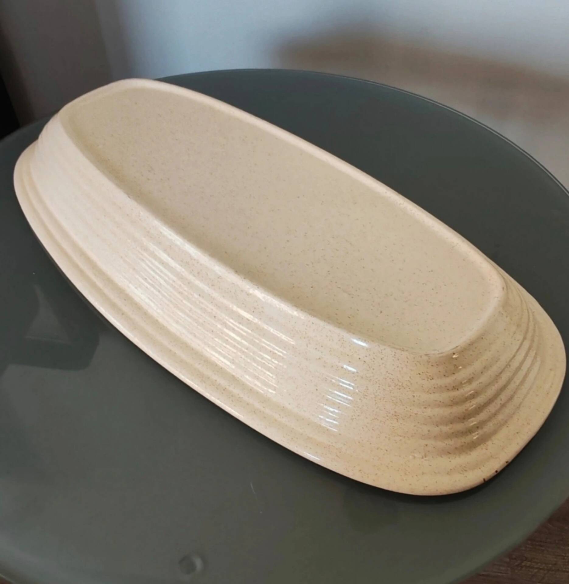 Large Oval Antique Ceramic / Stoneware Dish with Floral and Thistle Decoration