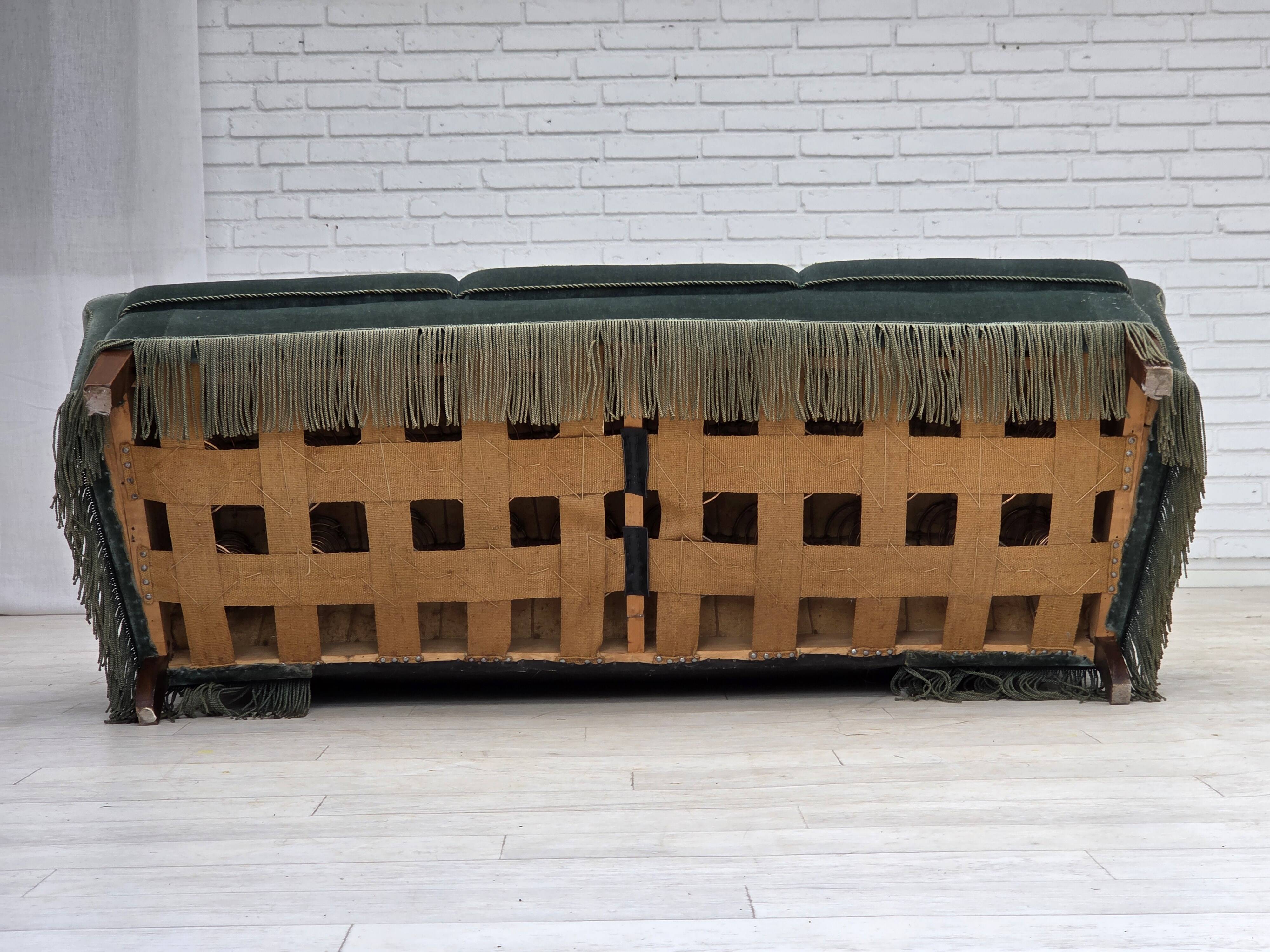 1960s, 3-seater Danish sofa, green furniture velour.