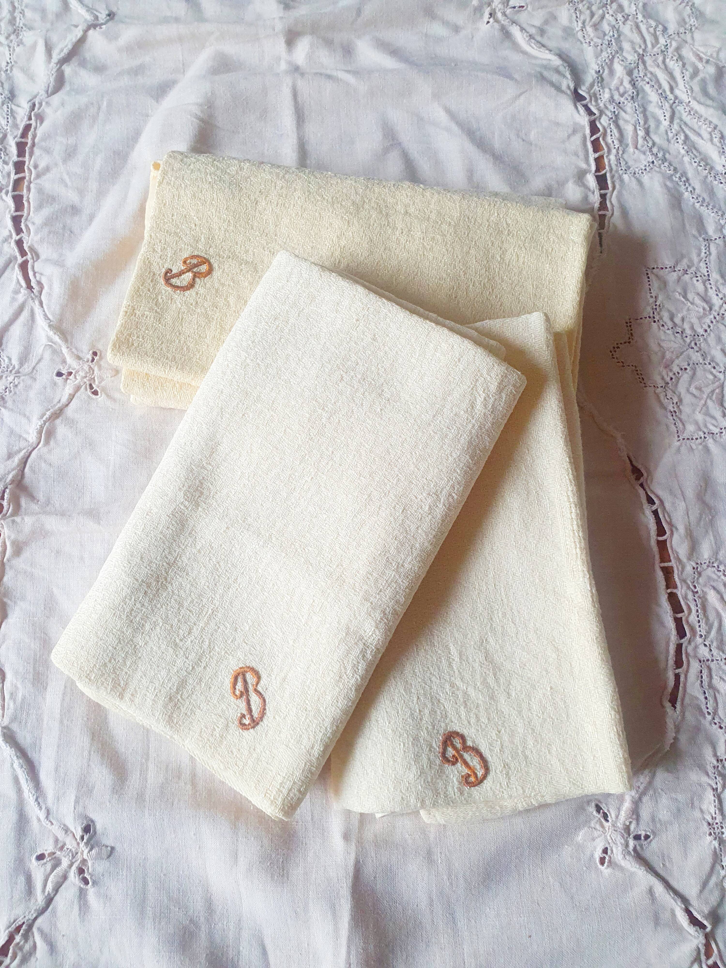 Set of 4 antique towels embroidered and dyed by hand