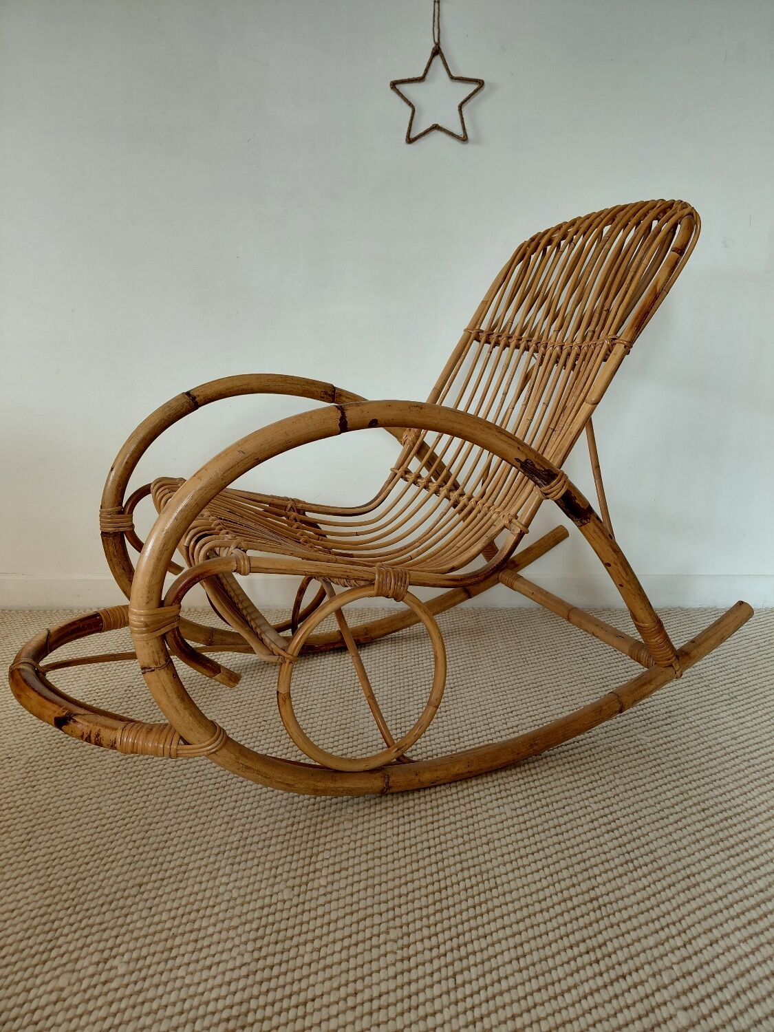 Natural rattan rocking chair - Vintage 1960s/70s