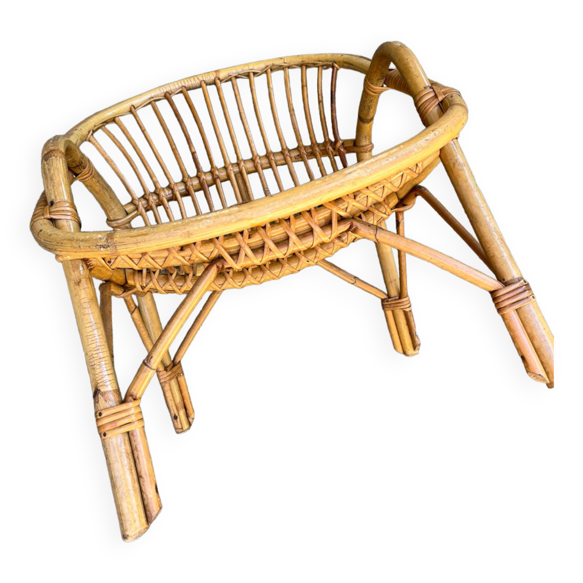 Bureau et fauteuil enfant en rotin vintage