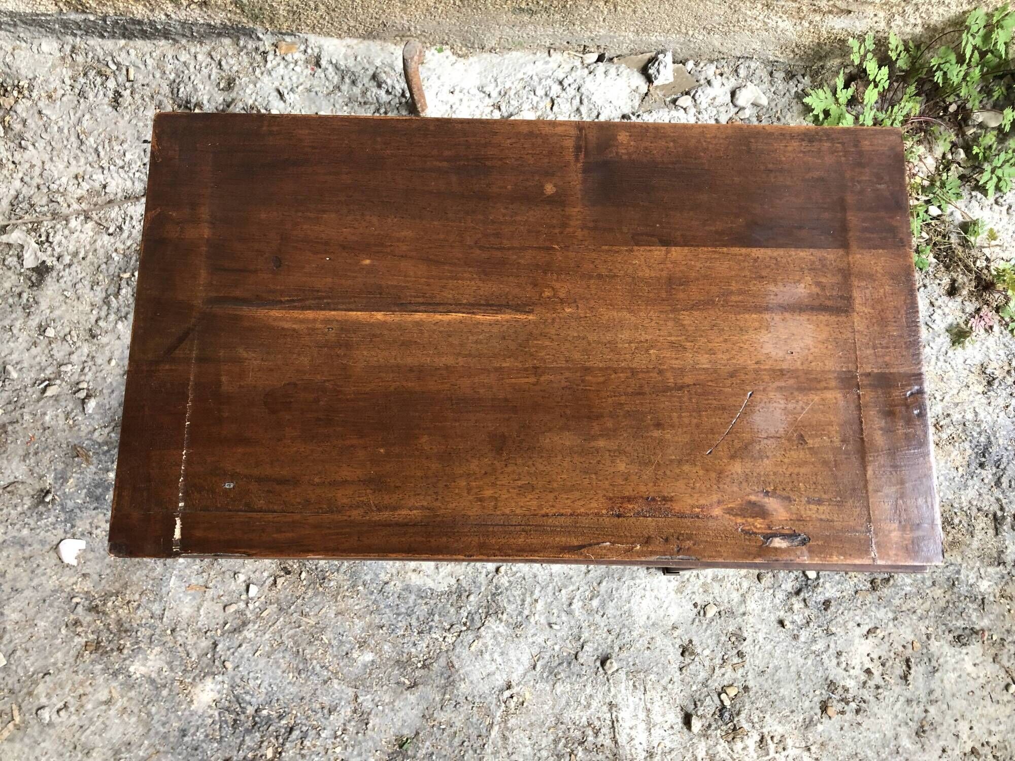 Old Game Table Folding Wood Green Carpet + Vintage Brass Hooves