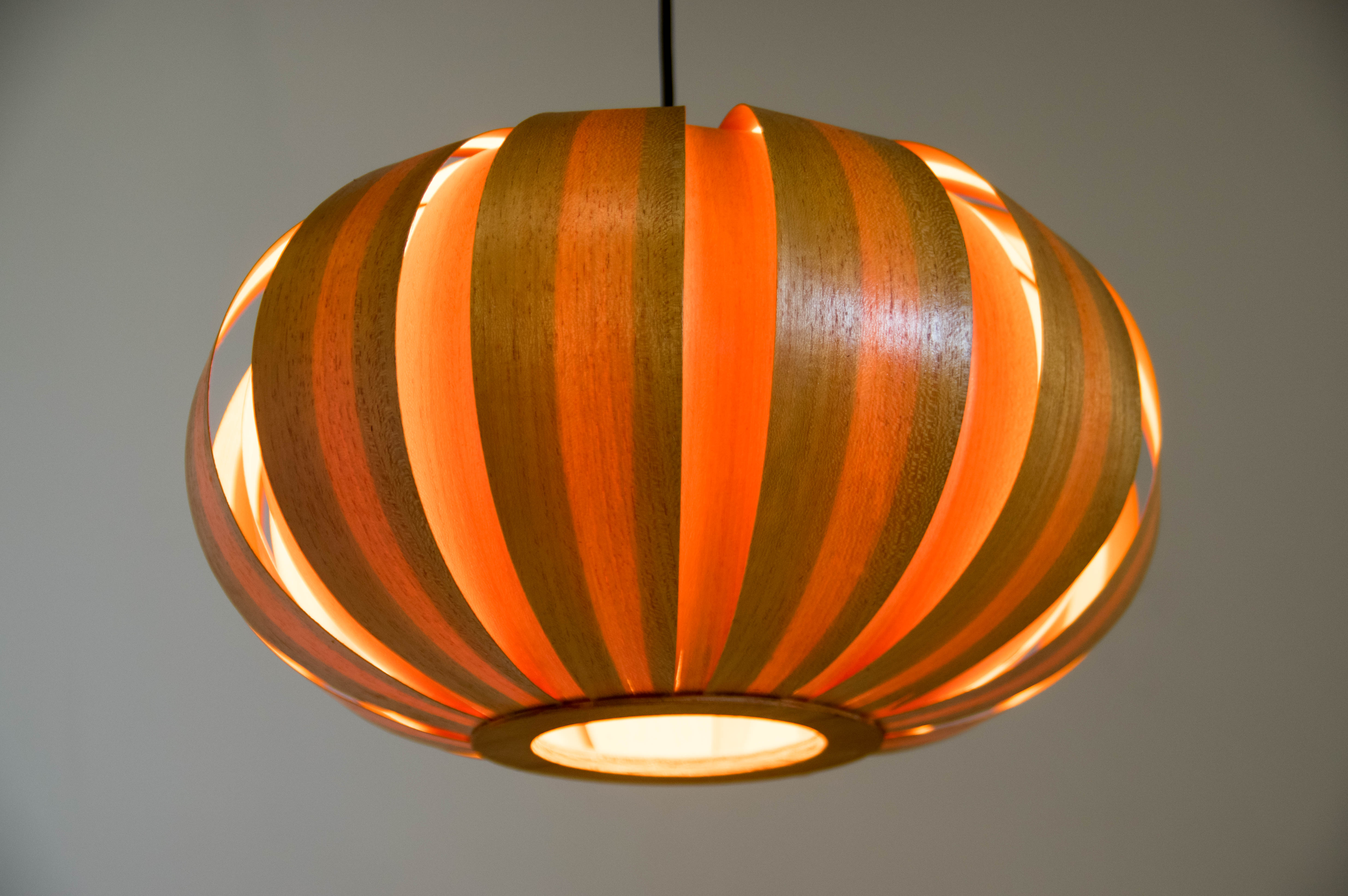 Midcentury Wooden Veneer Pendant, ULUV, 1960s