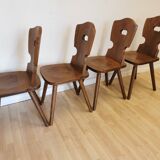 Vintage Tyrolean Wooden Dining Chairs - 1970s Farmhouse Style - Set of 4