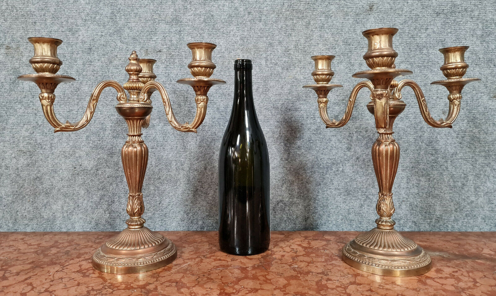 Pair of napoleon III 1900 era candle holders in bronze