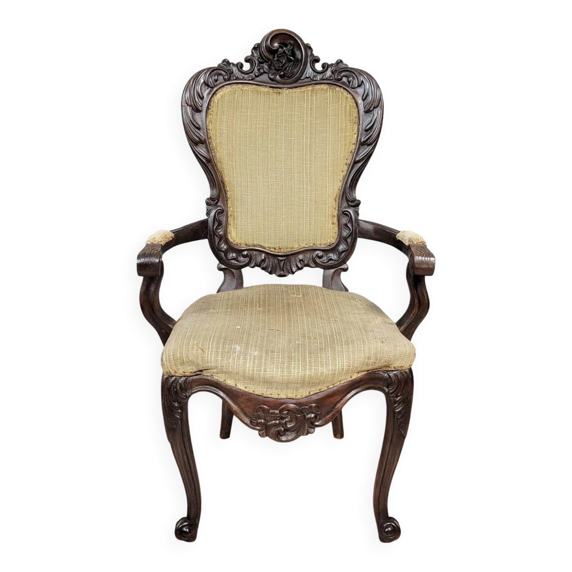 Louis XV style curved desk chair in carved mahogany circa 1850