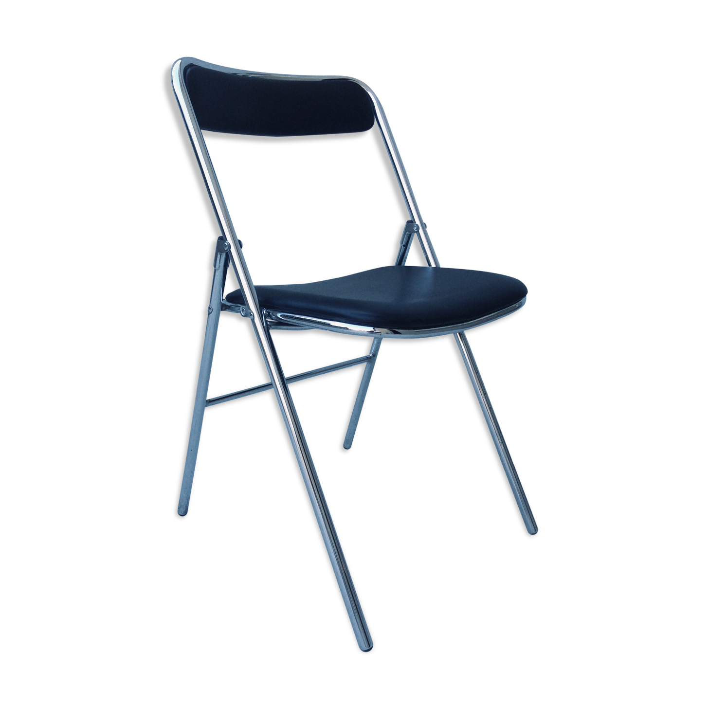 Chaise pliante chrome et skaï, vintage 70
