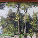 OIL ON PANEL 20th CENTURY: LANDSCAPE river and forest, signed H.L or S.L., frame