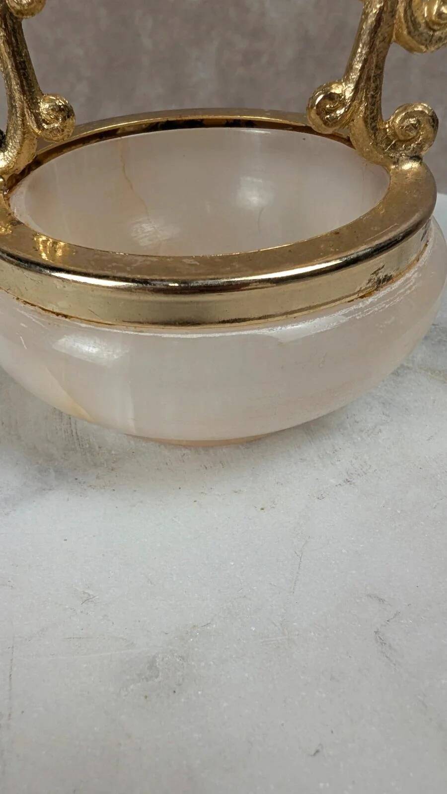 Petit vide-poches vintage en pierre et métal doré