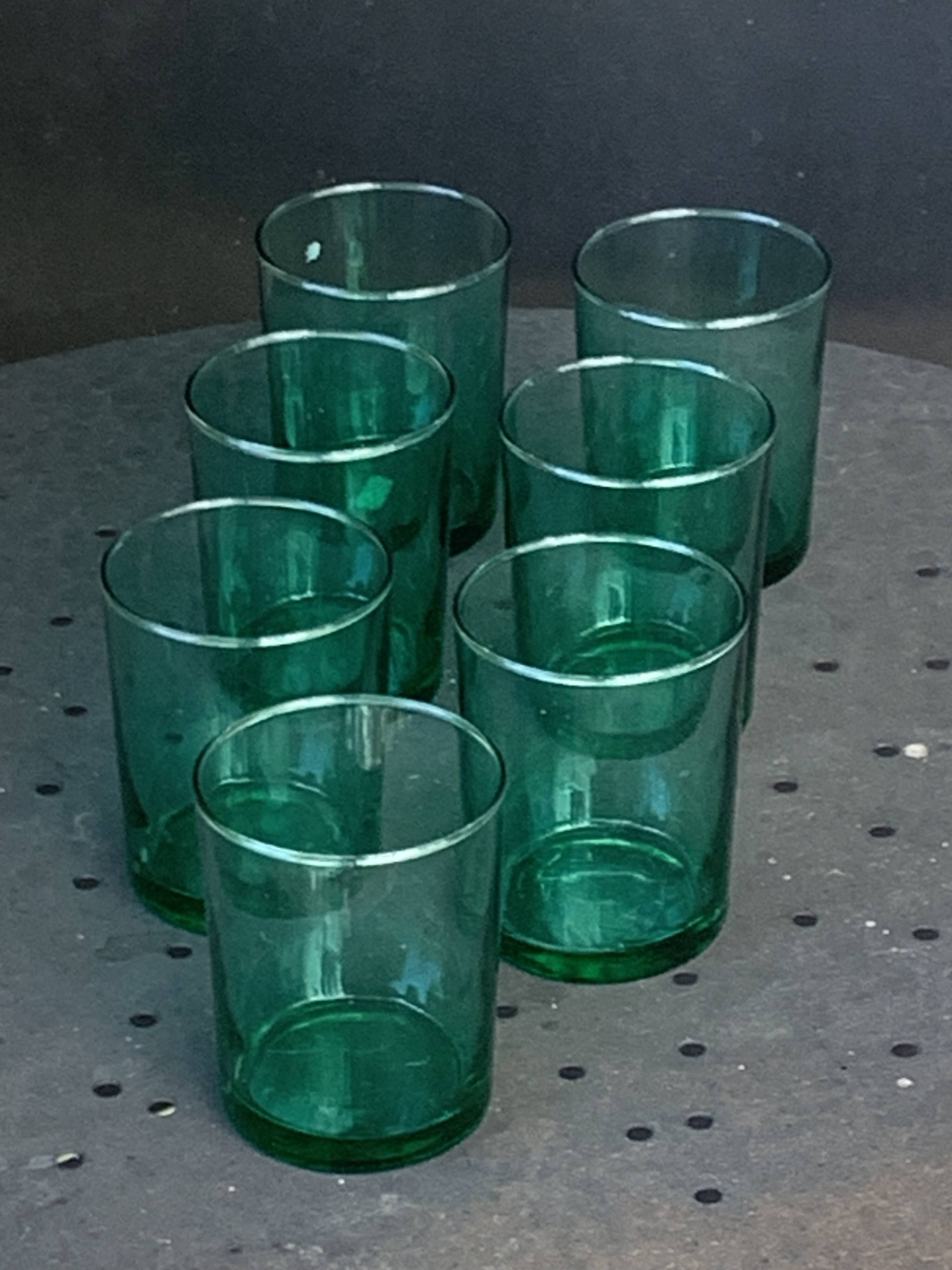 7 verres de couleur verte publicitaire Huile LESIEUR vintage 1970