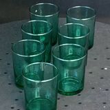 7 verres de couleur verte publicitaire Huile LESIEUR vintage 1970