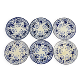 Set de 6 assiettes à dessert en terre de fer « Flora » – Creil et Montereau, XIXe siècle, bleu