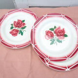 6 plates pink flowers Cibon Digoin sarreguemines