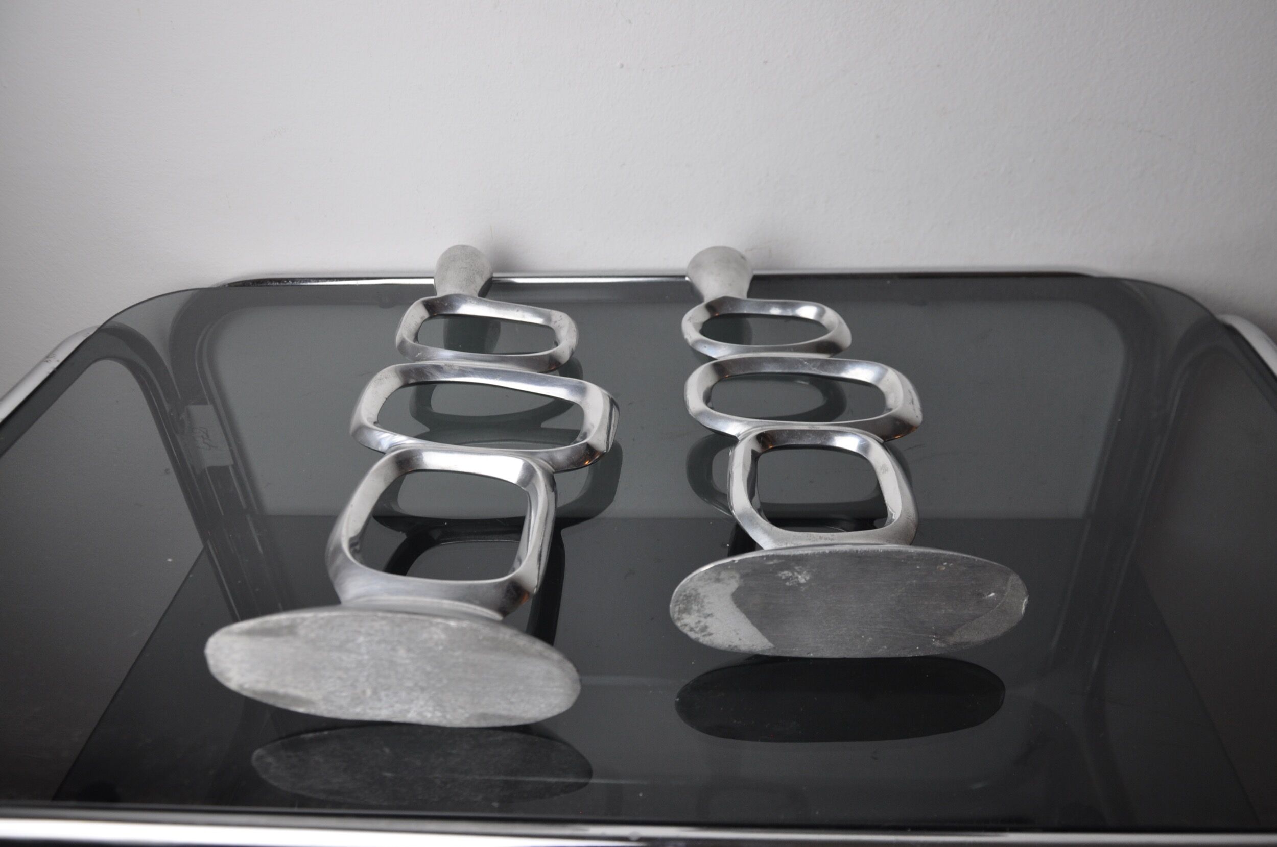 Pair of circle candlesticks by Matthew Hilton, England, 1980