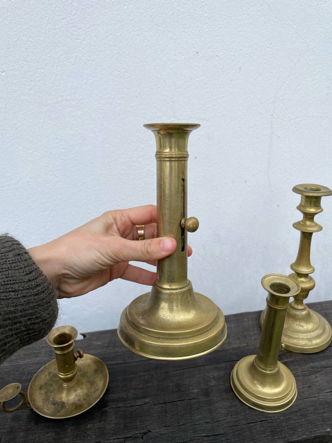 Set of gold-plated brass candlesticks