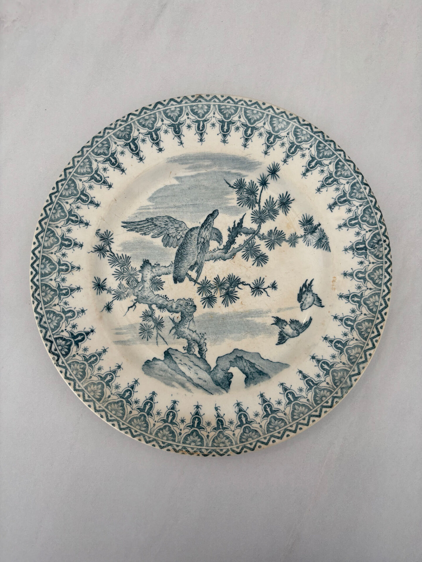 Flat plate iron earth Gien French earthenware eagle decoration - faience