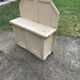 Small vintage yellow bench made of hand-painted wood, low storage from the 1920s.