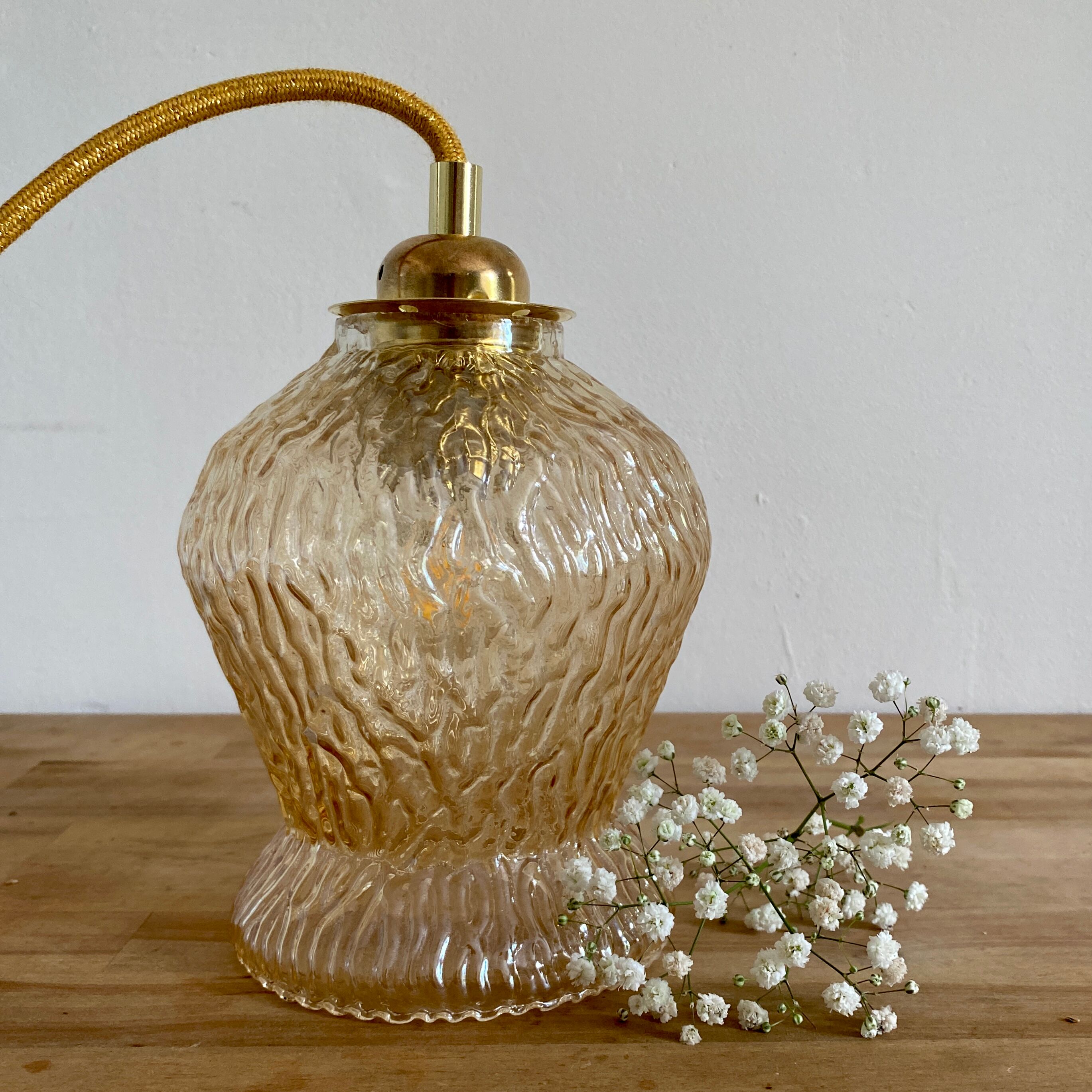 Vintage tulip lamp in amber glass