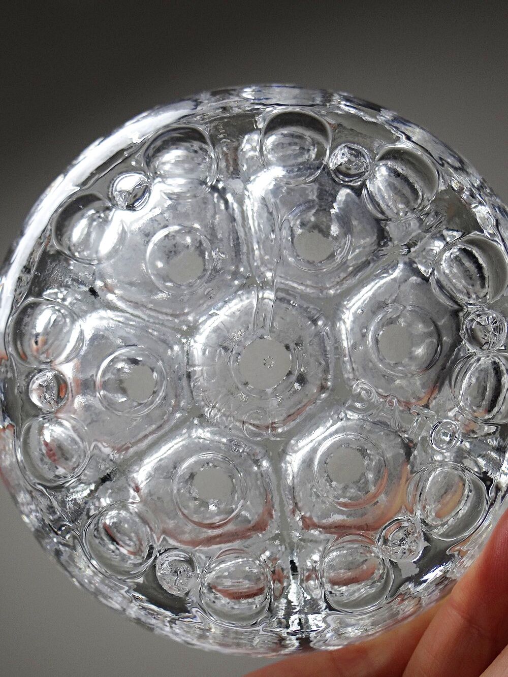 Glass globe flower holder, Reims, 19 holes, vintage 1950-1960