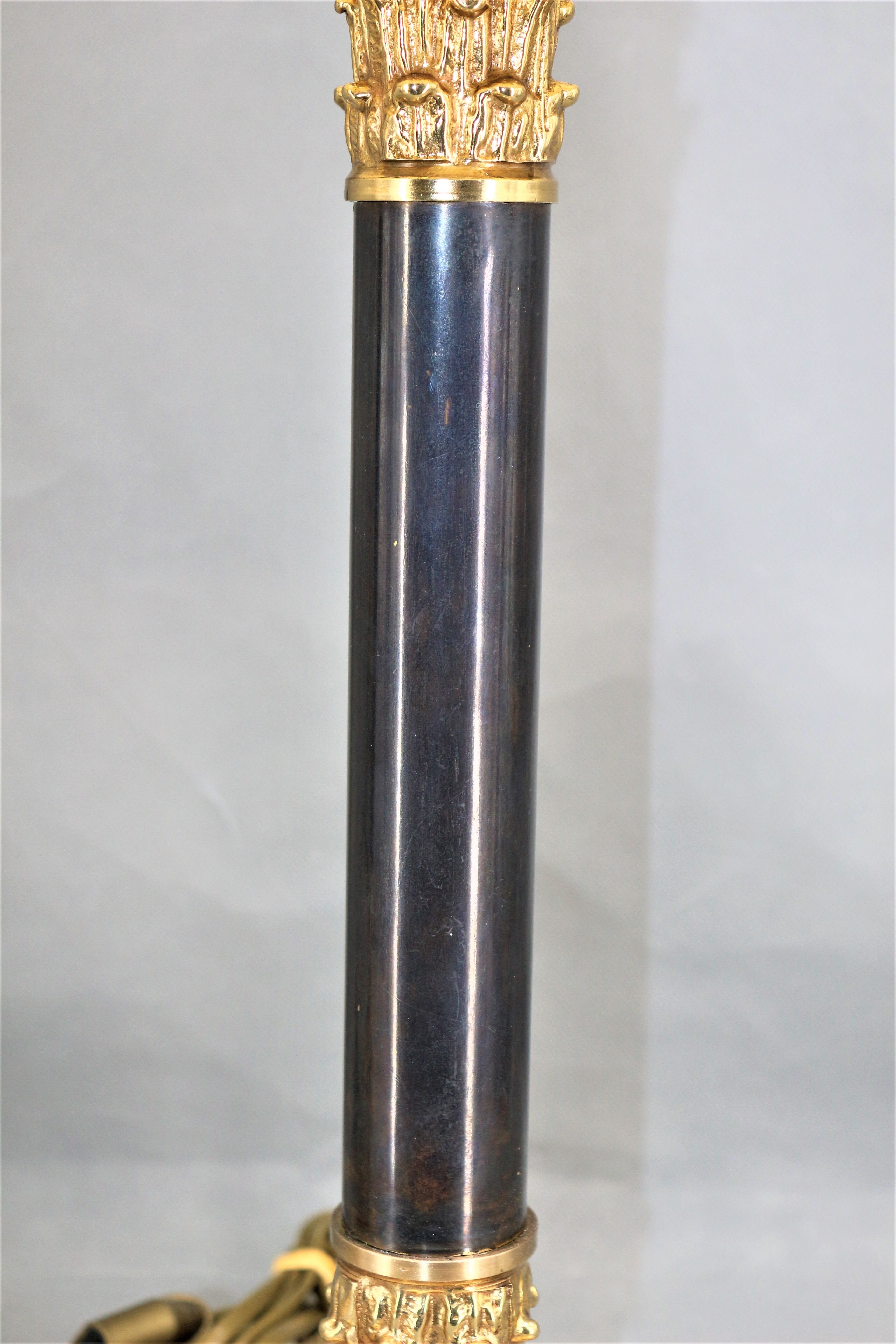 Pair lamp in bronze corinthians patinated lampshade pleated with stripes square foot