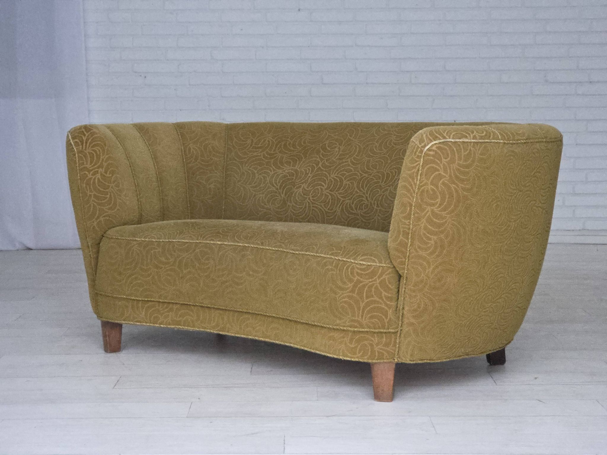 1960s, Danish 2-seater "Banana" sofa, furniture velour, beech wood.
