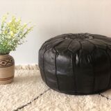 Contemporary leather full black pouf
