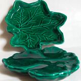 Duo of leaf cups in green slurry from Vintage Vallauris