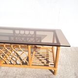 Rattan and smoked glass coffee table