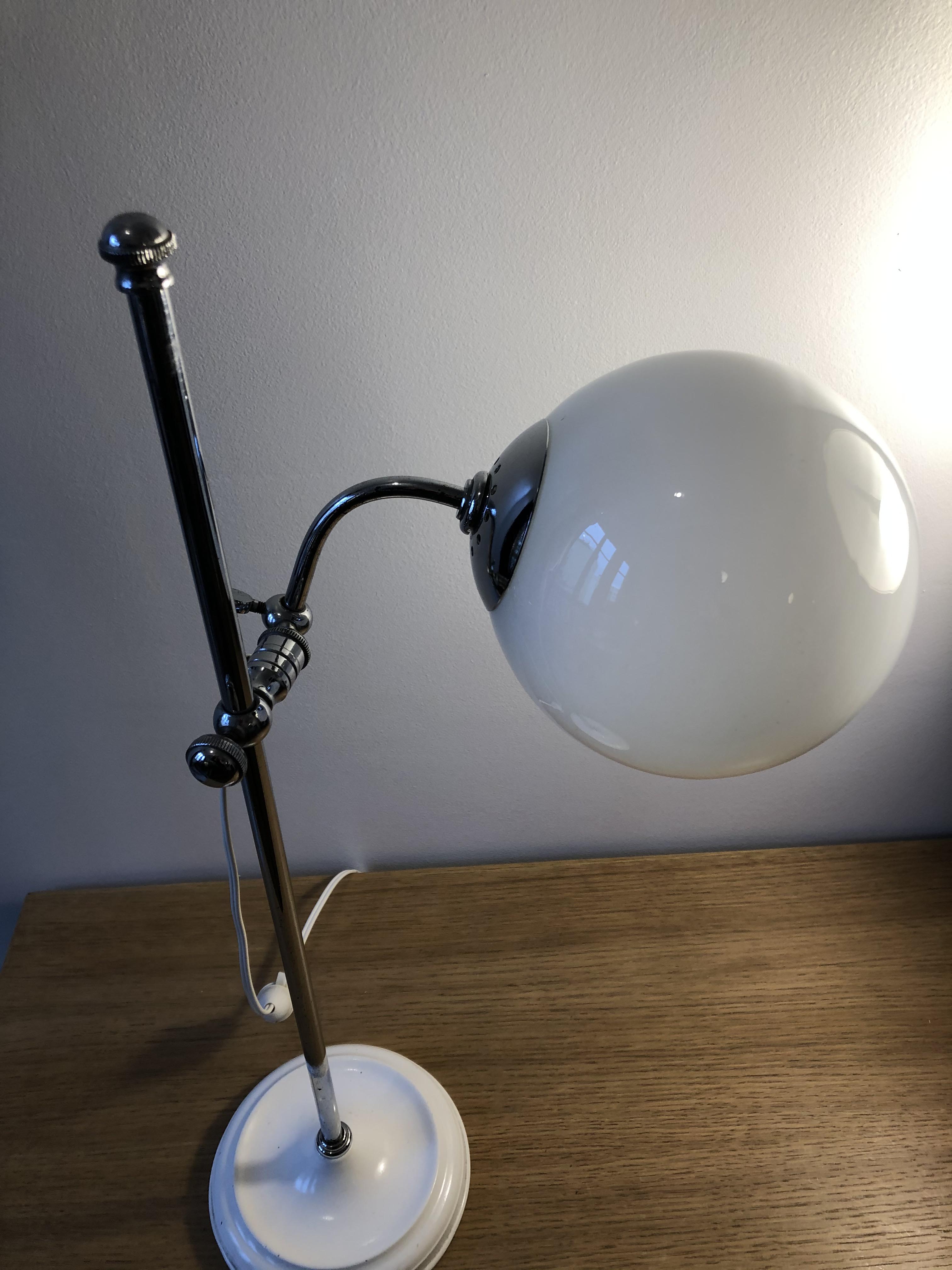 Workshop lamp, old office in chrome and opaline
