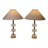 Timeless pair of Scandinavian Modern table lamps with Orrefors glass and brass