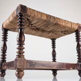 Traditional Spanish rush bench with turned legs, 1940s