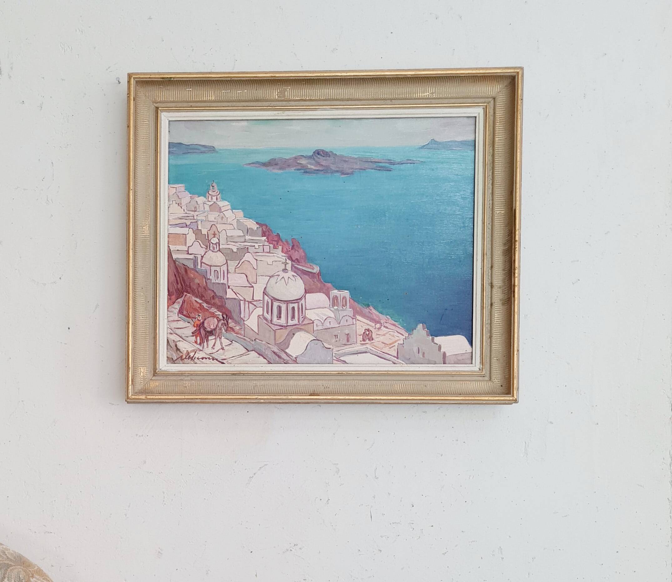 Old painting - old landscape oil painting - golden frame