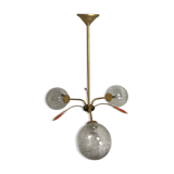 Vintage 70s brass and glass chandelier