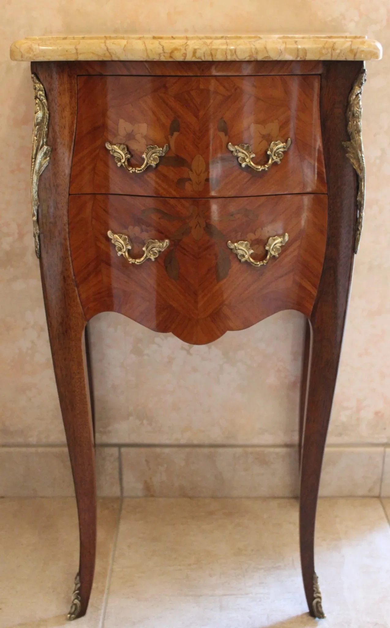 Louis XV style bedside table in marquetry rosewood