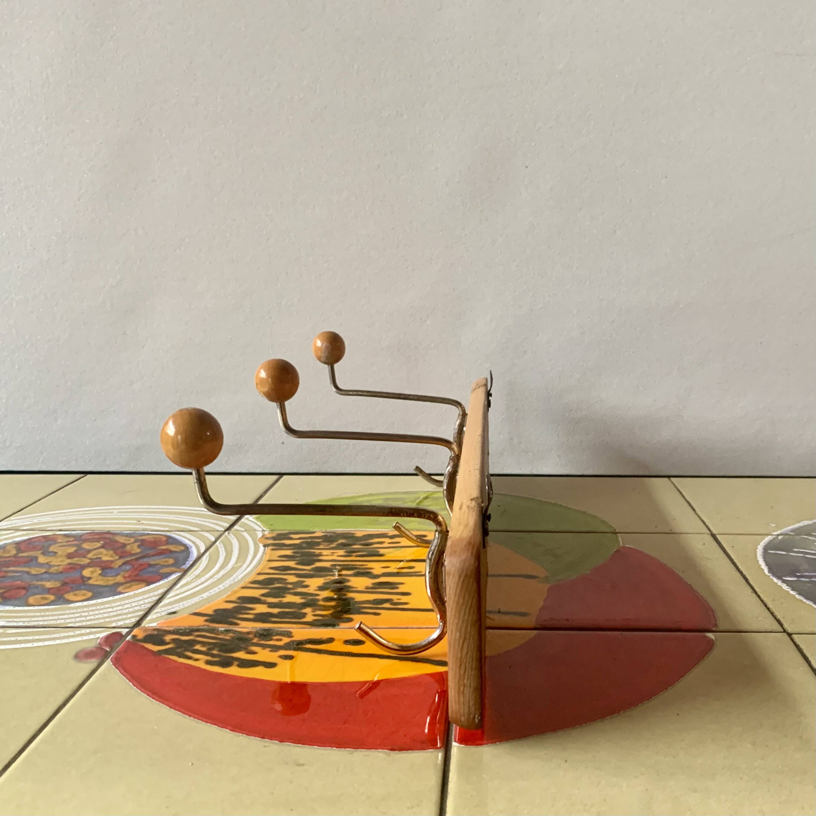 Vintage wooden wall coat rack - triple ball hook