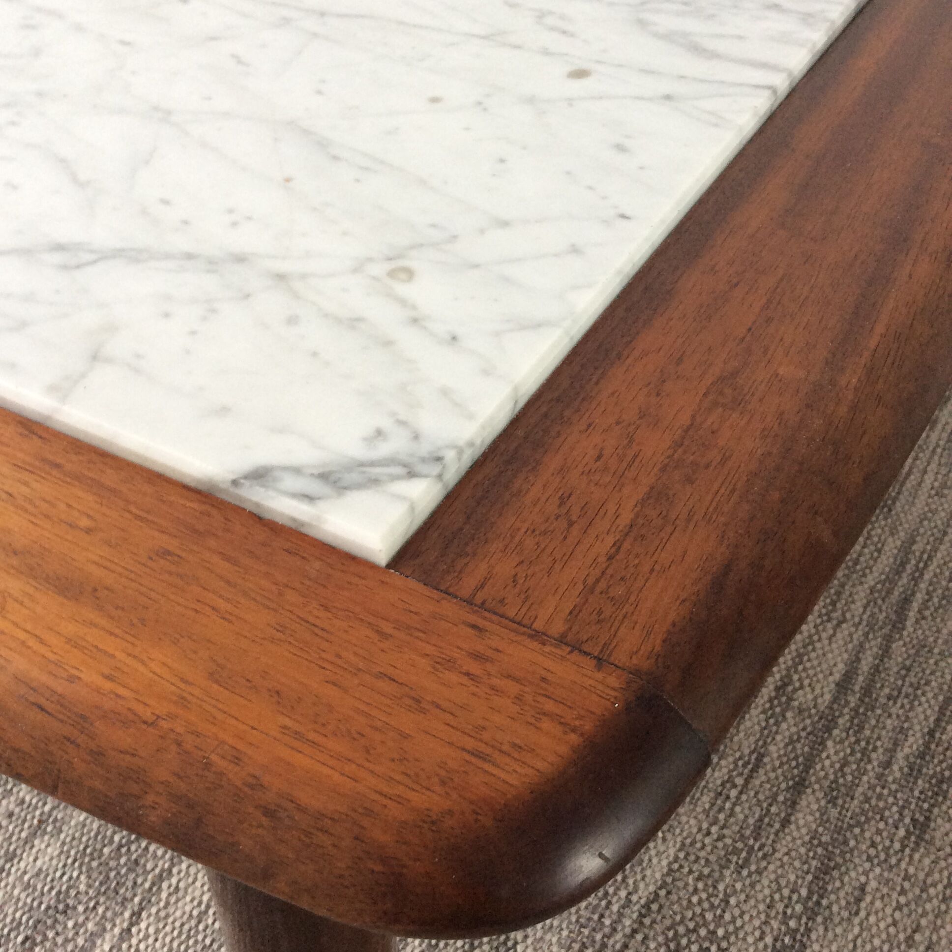 Scandinavian coffee table in teak and white marble