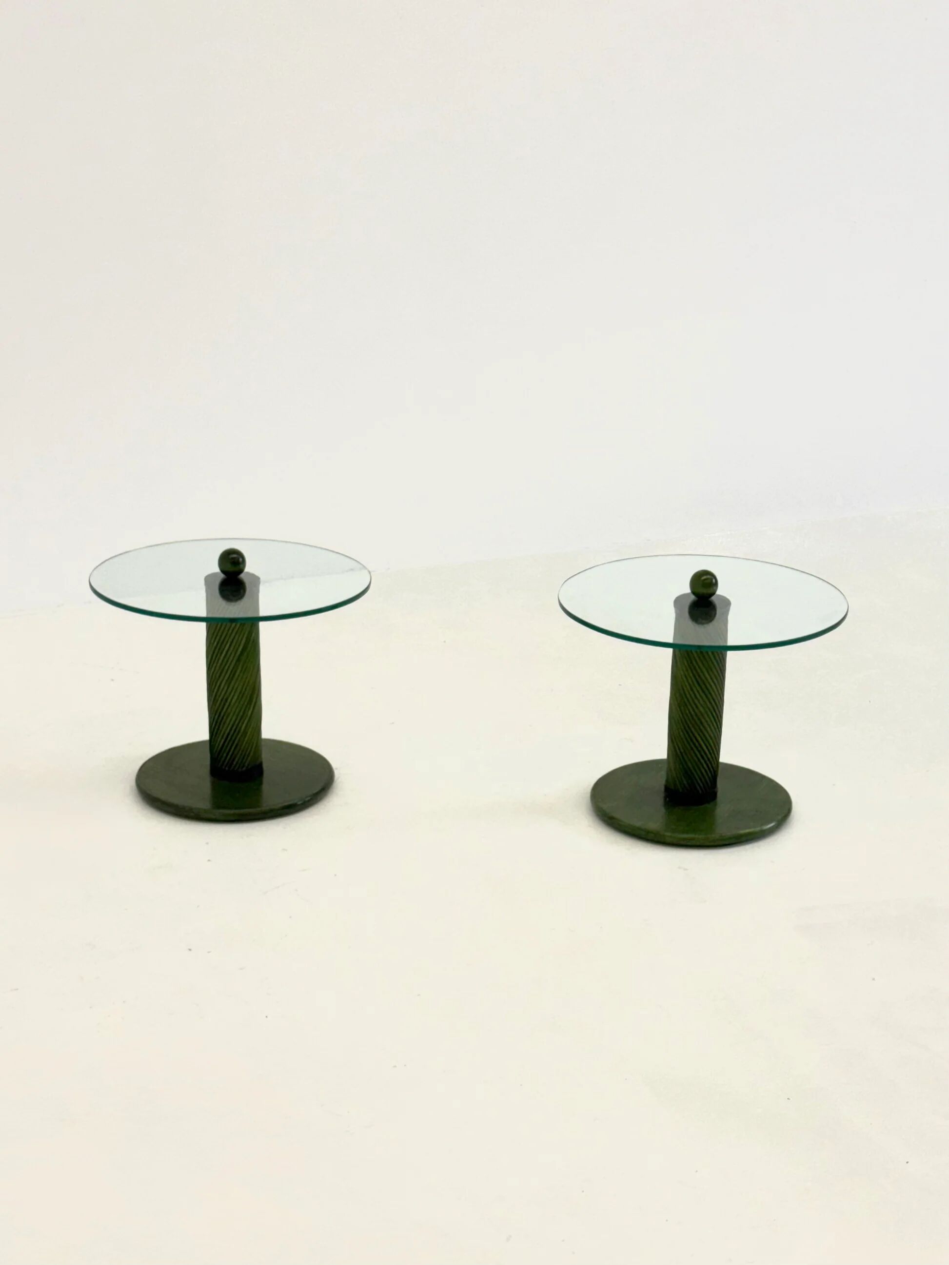 Italian side tables with bamboo base and glass top