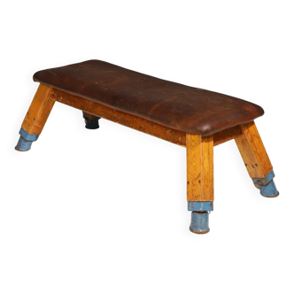 Authentic industrial leather Gym bench, 1950s, Czechoslovakia