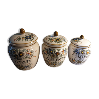 3 pots de pharmacie apothicaire en faience