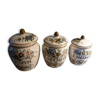 3 pots of apothecary pharmacy in faience