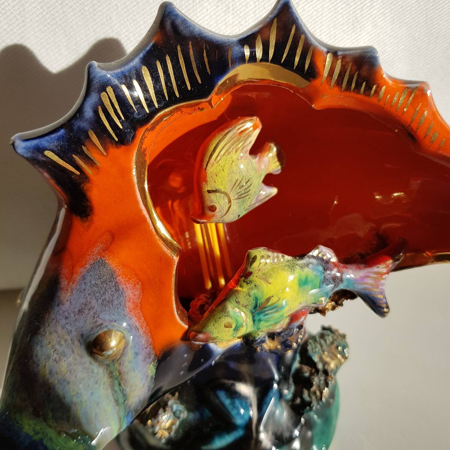 Lampe poisson en céramique avec ampoule