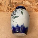 Ancien vase soliflore betschdorf schmitter grès bleu décor fleurs vintage #b647
